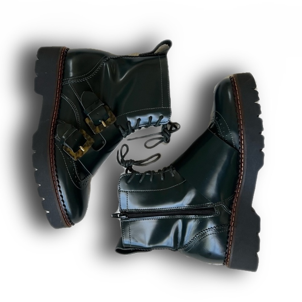Basically New Scotch & Soda Forest Green Combat Boots with Dual Buckles size 8.5
